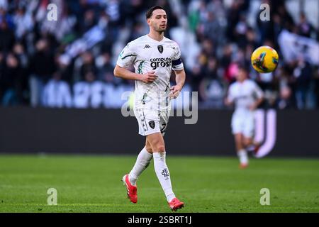 Mattia De Sciglio di Empoli durante la partita di serie A tra Juventus e Empoli allo Juventus Stadium il 2 febbraio 2025 a Torino. Foto Stock