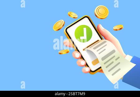 Controlla il servizio di smartphone, la vendita a pagamento mobile, il banner finanziario. Vettore Illustrazione Vettoriale