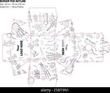Burger Box Keyling and Design Black and White No Pasting Illustrazione Vettoriale