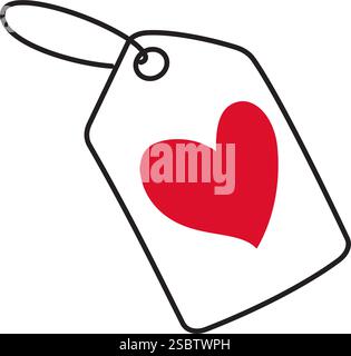 Tag con il cuore rosso stile doodle disegnato a mano stile piatto alla moda icona isolato simbolo romantico dell'amore per il Web graphic design poster tatuaggio cartolina di auguri San Valentino illustrazione vettoriale Illustrazione Vettoriale
