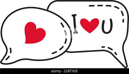 Amore per le bolle del discorso. Stile doodle disegnato a mano stile piatto alla moda icona dell'amore isolata simbolo romantico dell'amore per il Web graphic design poster tatuaggio San Valentino biglietto d'auguri line art illustrazione vettoriale Illustrazione Vettoriale