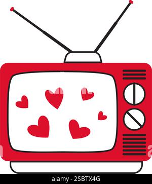 Love TV stile doodle disegnato a mano stile piatto alla moda icona dell'amore isolato simbolo romantico dell'amore per il Web graphic design poster tatuaggio San Valentino biglietto d'auguri line art illustrazione vettoriale Illustrazione Vettoriale