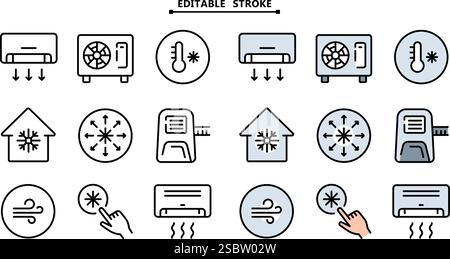 Set icone climatizzatore. Traccia modificabile. Elettrodomestici. Apparecchiature elettriche. Raccolta di icone vettoriali di colori per il vostro sito Web, dispositivo mobile e presentazione Illustrazione Vettoriale