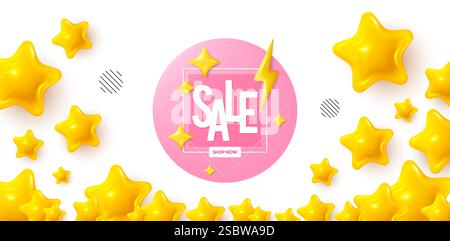 Banner di vendita con stelle 3d. Etichetta dell'offerta di sconto. Banner vincitore con stelle 3D. Vettore Illustrazione Vettoriale