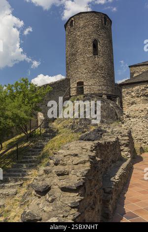 Il castello di Strekov (tedesco: Schreckenstein) è arroccato sulla cima di una scogliera sopra il fiume Elba, vicino alla città di Usti nad Labem nella Repubblica Ceca Foto Stock