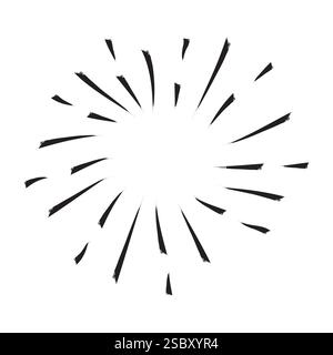 Fuoco d'artificio. Linee nere verniciate. Esplosione radiale astratta. Emblema vettoriale minimale. Illustrazione Vettoriale