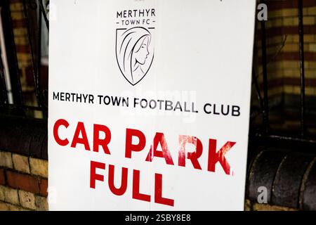 Merthyr Town contro Basingstoke Town nella Southern League Premier Division South a Penydarren Park il 4 febbraio 2025. Foto Stock