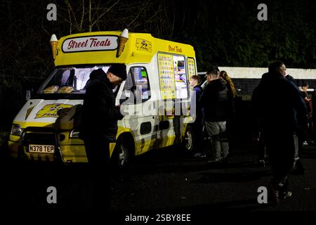 Merthyr Town contro Basingstoke Town nella Southern League Premier Division South a Penydarren Park il 4 febbraio 2025. Foto Stock