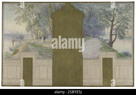 Henry Marius Camille Bouvet - Esquisse pour la salle des mariages de la mairie d'Asnières , Paysages. La Seine avec les Ponts de S. Foto Stock