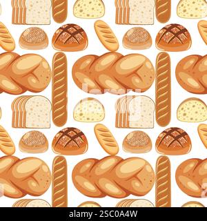 Un modello senza cuciture di vari tipi di pane Illustrazione Vettoriale