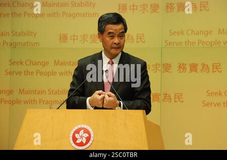 Primo indirizzo politico dell'amministratore delegato di Hong Kong Leung Chun-ying 03. Foto Stock