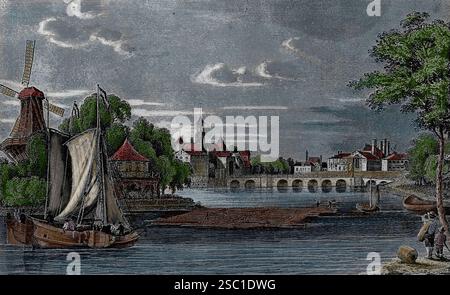 Paesi Bassi. Amsterdam. Vista del "De Leidse poot" (porto di Leyd), demolito nel 1862. Incisione, 1858. Foto Stock