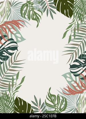 Cornice botanica con foglie tropicali verdi e marroni Illustrazione Vettoriale
