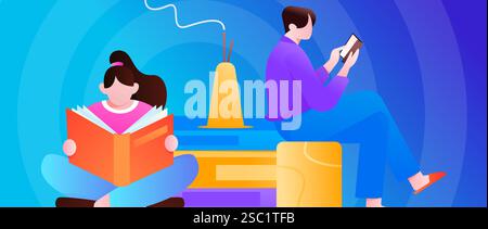 Illustrazione disegnata a mano con lettura silenziosa del concetto vettoriale Illustrazione Vettoriale