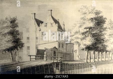 Gezicht op het kasteel Wulvenhorst aan de Kromwijkerdijk bij Linschoten met op de voorgrond de Kromwijkse Wetering. Foto Stock