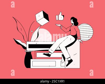 Illustrazione disegnata a mano con lettura silenziosa del concetto vettoriale Illustrazione Vettoriale