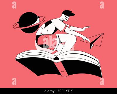 Illustrazione disegnata a mano con lettura silenziosa del concetto vettoriale Illustrazione Vettoriale