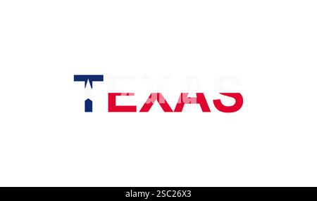 Lettere Texas nello stile della bandiera di campagna. Parola texana in stile bandiera nazionale. Illustrazione vettoriale. Illustrazione Vettoriale