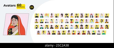 Pacchetto animato Avatar con illustrazioni piatte Illustrazione Vettoriale