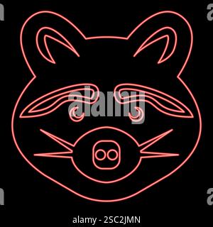 Testa di procione al neon di colore rosso immagine vettoriale luce piatta Illustrazione Vettoriale