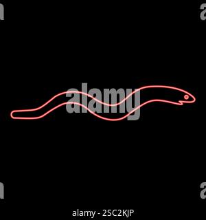 Anguilla al neon pesce a forma di serpente concetto di pesce di colore rosso immagine vettoriale luce piatta Illustrazione Vettoriale
