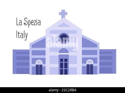 Chiesa di Santa Maria Assunta. Basilica la Spezia, attrazioni ed edifici in Liguria. Tradizionale punto di riferimento mediterraneo. Italia e turismo. Isolato Illustrazione Vettoriale