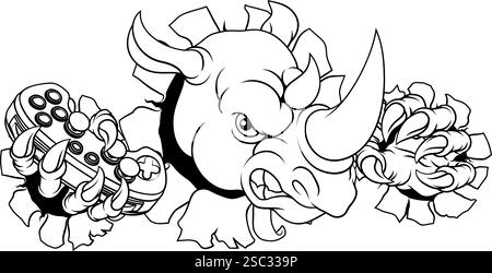 Rhino Rhinoceros Gamer Gaming Cartoon Mascot Illustrazione Vettoriale