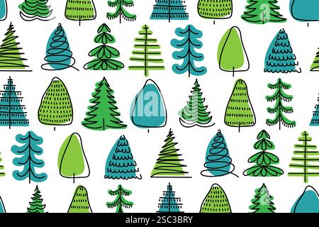 Vari alberi verdi in forme e stili diversi su uno sfondo bianco Illustrazione Vettoriale