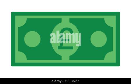 Sterlina di contanti. icona della valuta del regno unito con carta rettangolare di colore verde. illustrazione vettoriale. Illustrazione Vettoriale