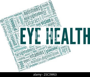 Progettazione concettuale cloud di parole Eye Health isolata su sfondo bianco. Illustrazione Vettoriale