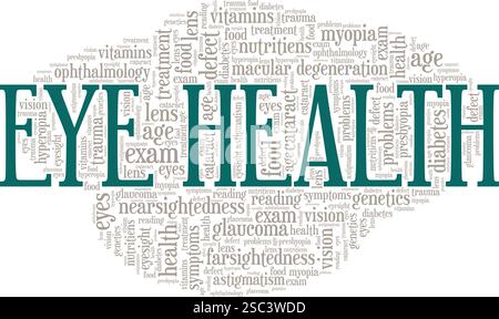 Progettazione concettuale cloud di parole Eye Health isolata su sfondo bianco. Illustrazione Vettoriale