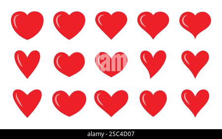 vari set di cuore lucido di colore rosso. icona cuore. illustrazione vettoriale. Illustrazione Vettoriale