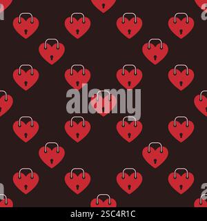 Lucchetto a forma di cuore Vector Love Concept rosso motivo senza cuciture o sfondo Illustrazione Vettoriale