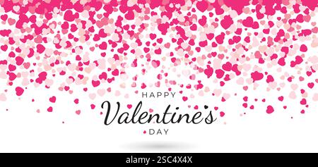 Buona notte di San Valentino scritta tipografica su sfondo bianco con cuori rossi e rosa illustrazione vettoriale di un biglietto di San Valentino Illustrazione Vettoriale