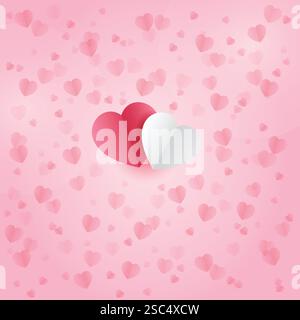 Buon san valentino su sfondo rosa pieno di cuori. Con amore, piattaforma Vector. Visualizzazione astratta del prodotto mockup. Scena minimalista Illustrazione Vettoriale
