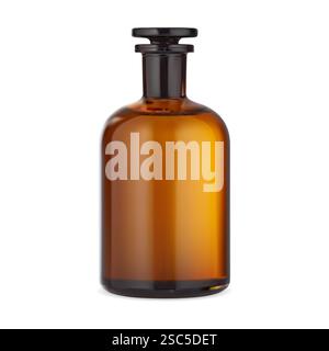 Una vecchia bottiglia di medicina apothecary. Contenitore da laboratorio chimico in vetro marrone vintage. Matraccio antico in vetro ambrato con tappo in vetro, trattamento di pozione in solu Illustrazione Vettoriale