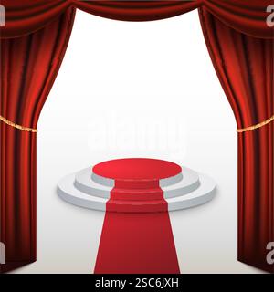 Concerto con lo spettacolo del podio Red Curtain Award. Premio per film d'opera in sottofondo vuoto Illustrazione Vettoriale