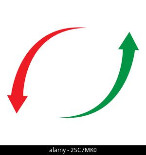 Simbolo della freccia curva. Informazioni sulla freccia di direzione. Forma rossa e verde. Elemento di movimento vettoriale. Illustrazione Vettoriale