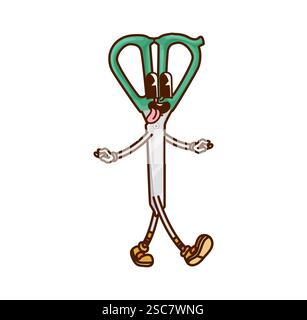 Cartoni animati, forbici da cartoleria scolastica con un'espressione amichevole, che incarna creatività e divertimento. Strumento di taglio vettoriale isolato per uso didattico Illustrazione Vettoriale