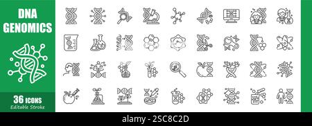 DNA e genomica . Collezione di icone di profilo medico . Tratto modificabile . Vettore . Illustrazione Vettoriale