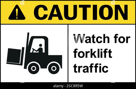 Osservare il cartello segnaletico di avvertenza per il traffico dei carrelli elevatori. Segnali e simboli di sicurezza. Illustrazione Vettoriale