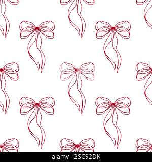 Pattern senza cuciture con archi vettoriali. Contorno rosso minimalista lineare e di tendenza. illustrazione per moda, tessuti, imballaggi, stampe digitali Illustrazione Vettoriale