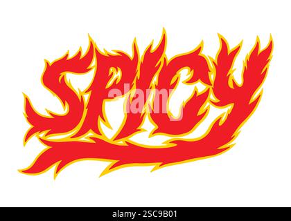 Design artistico con scritta a forma di lettere e fuoco piccante. Illustrazione del design vettoriale per il web, il design di t-shirt, altri usi del design grafico Illustrazione Vettoriale