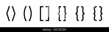 Set di icone delle parentesi quadre. Bretelle, collezione di simboli della cornice della scatola dei preventivi. Illustrazione vettoriale. Illustrazione Vettoriale