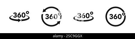 set di icone a 360 gradi. Simbolo di rotazione. Rotazione o panorami fino a 360 gradi. Illustrazione vettoriale. Illustrazione Vettoriale