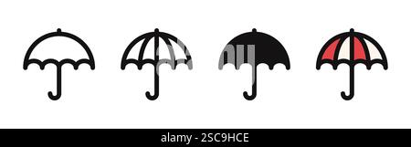 Set di icone ombrello. Pioggia, meteo, meteorologia, assicurazione. Illustrazione vettoriale. Illustrazione Vettoriale