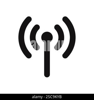 Icona della torre dell'antenna. Segnale radio wireless, torri di comunicazione, torre radio, trasmettitore, ricevitore segnale wireless. Illustrazione vettoriale. Illustrazione Vettoriale