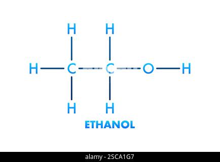Struttura molecolare etanolo con formula chimica C2H6O Illustrazione Vettoriale