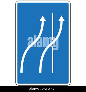 Corsia aggiuntiva che aggiunge un segnale stradale che indica l'Unione del flusso di traffico sull'autostrada Illustrazione Vettoriale