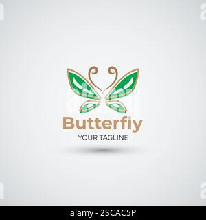 Design astratto con logo farfalla verde Illustrazione Vettoriale